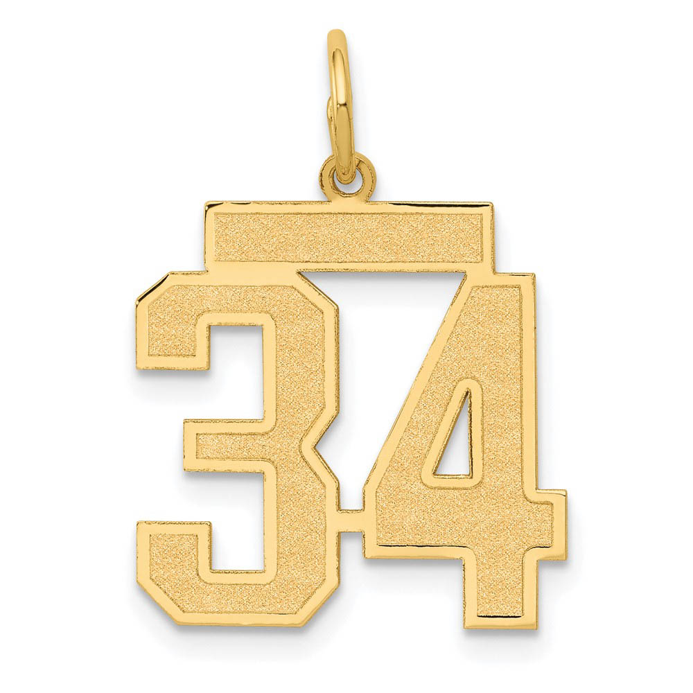 14k Yellow Gold, Jersey Collection, Medium Number 34 Pendant, Item P10402-34 by The Black Bow Jewelry Co.