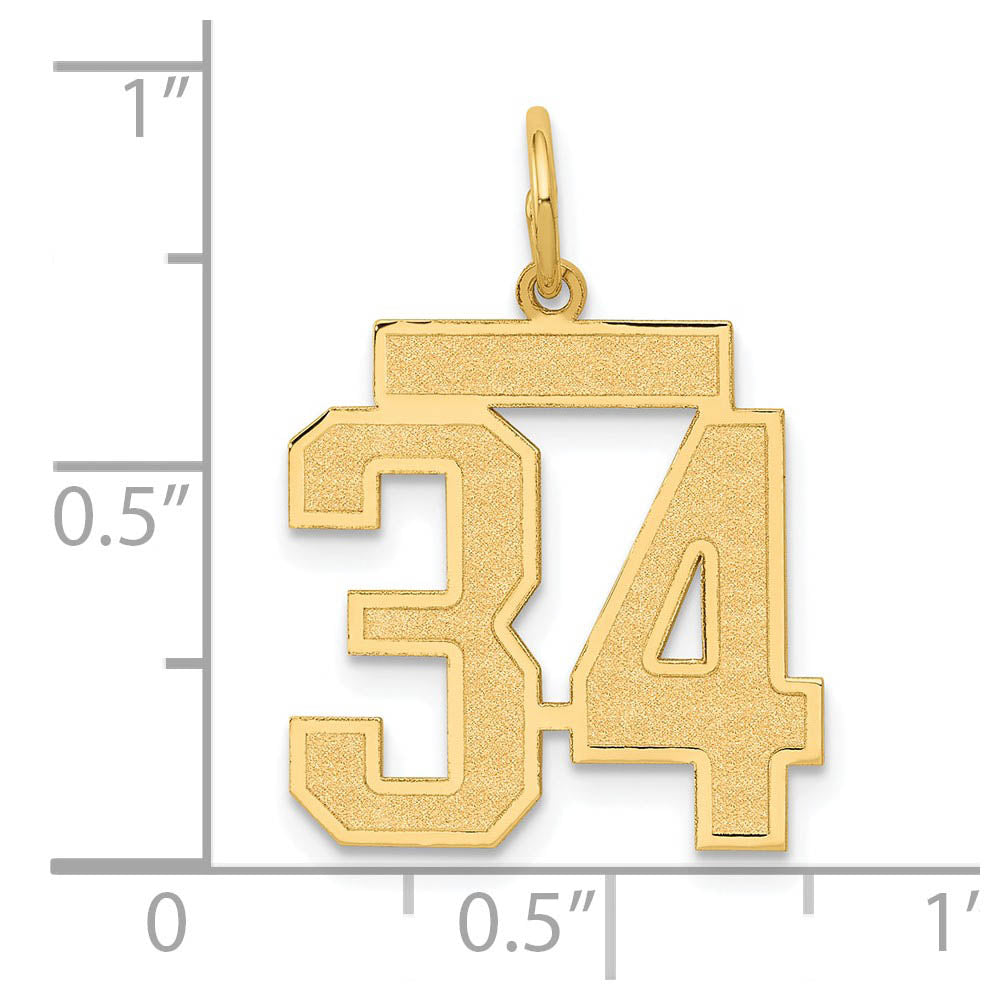 Alternate view of the 14k Yellow Gold, Jersey Collection, Medium Number 34 Pendant by The Black Bow Jewelry Co.
