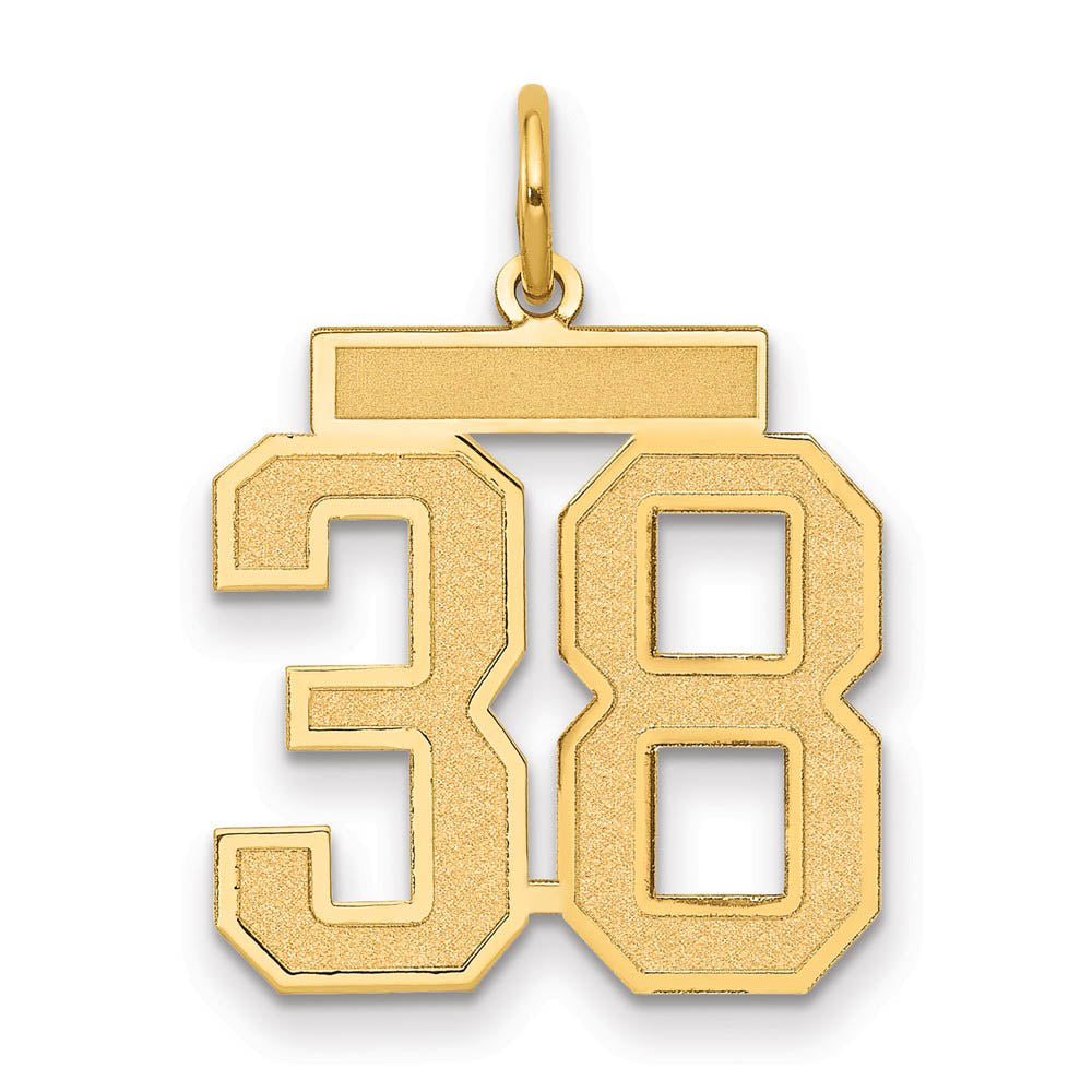 14k Yellow Gold, Jersey Collection, Medium Number 38 Pendant, Item P10402-38 by The Black Bow Jewelry Co.