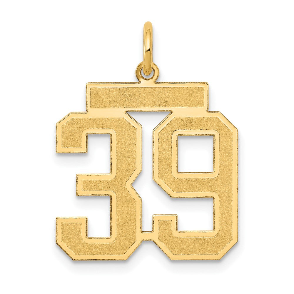14k Yellow Gold, Jersey Collection, Medium Number 39 Pendant, Item P10402-39 by The Black Bow Jewelry Co.