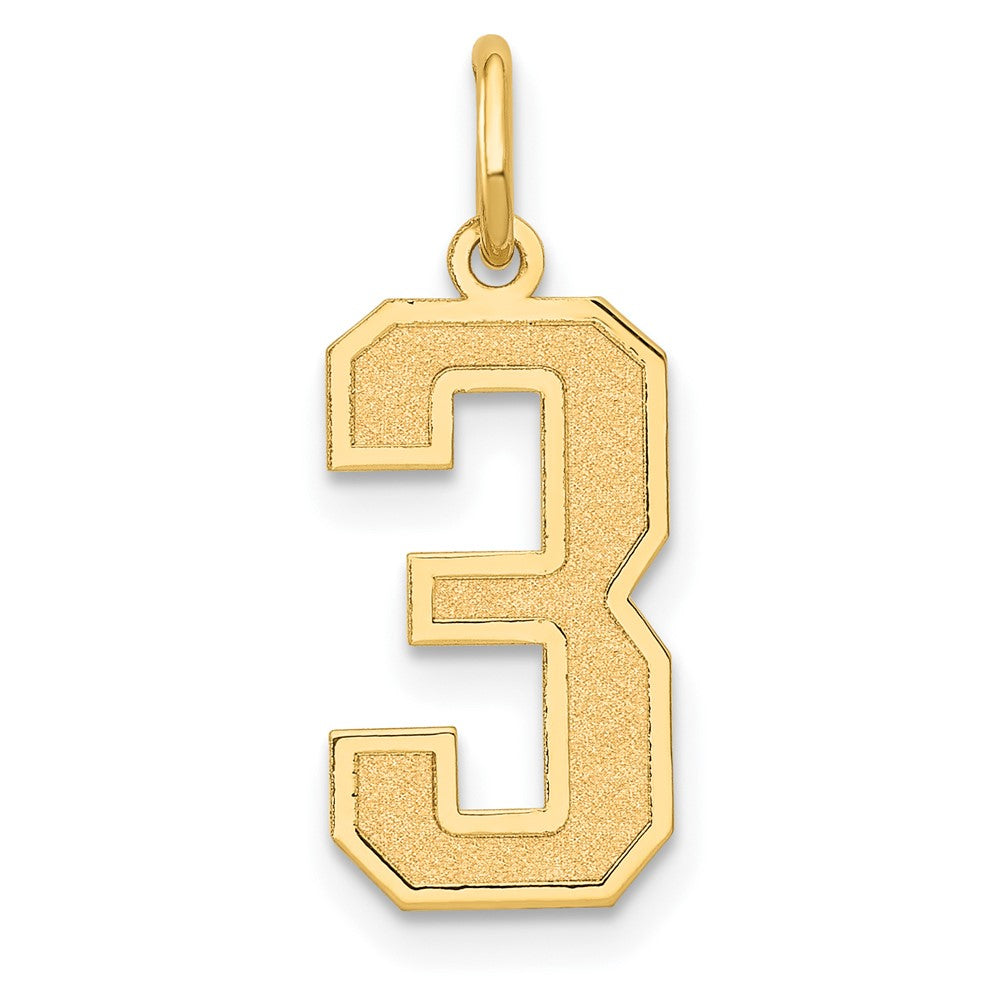 14k Yellow Gold, Jersey Collection, Medium Number 3 Pendant, Item P10402-3 by The Black Bow Jewelry Co.