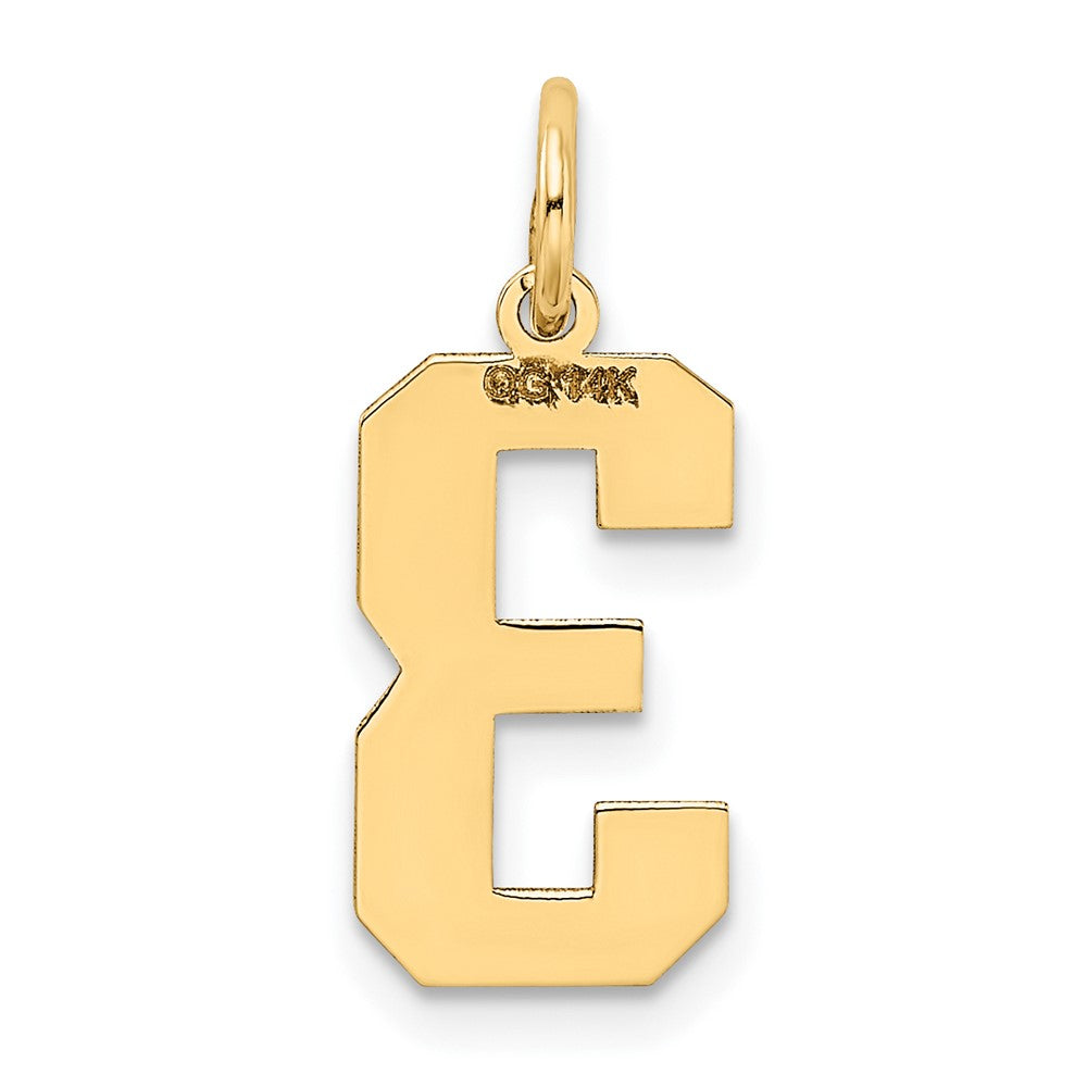 Alternate view of the 14k Yellow Gold, Jersey Collection, Medium Number 3 Pendant by The Black Bow Jewelry Co.
