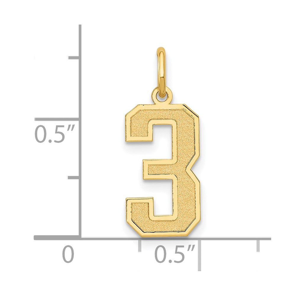Alternate view of the 14k Yellow Gold, Jersey Collection, Medium Number 3 Pendant by The Black Bow Jewelry Co.