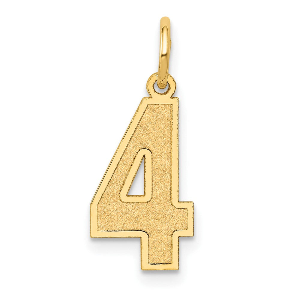 14k Yellow Gold, Jersey Collection, Medium Number 4 Pendant, Item P10402-4 by The Black Bow Jewelry Co.