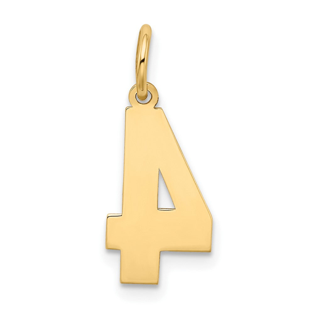 Alternate view of the 14k Yellow Gold, Jersey Collection, Medium Number 4 Pendant by The Black Bow Jewelry Co.