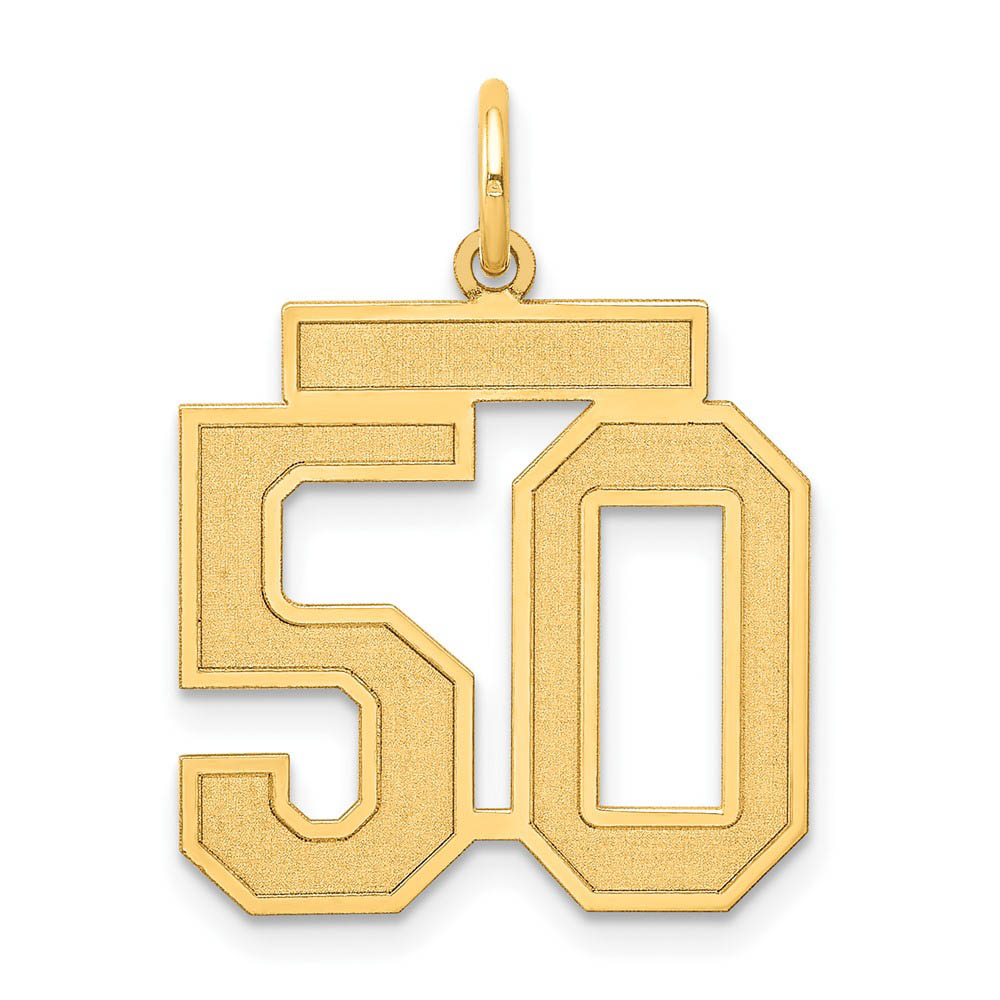 14k Yellow Gold, Jersey Collection, Medium Number 50 Pendant, Item P10402-50 by The Black Bow Jewelry Co.