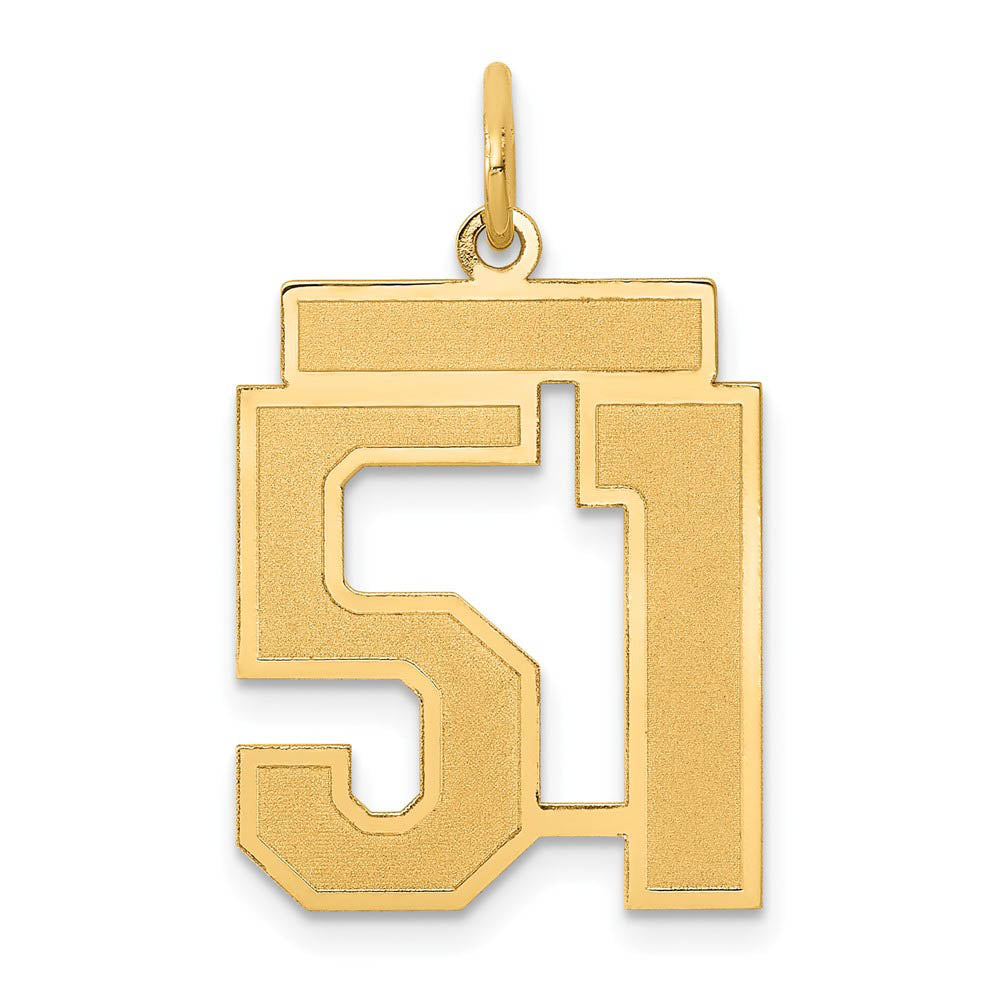 14k Yellow Gold, Jersey Collection, Medium Number 51 Pendant, Item P10402-51 by The Black Bow Jewelry Co.