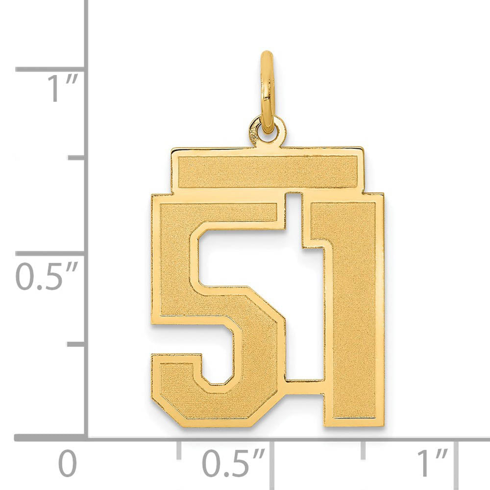 Alternate view of the 14k Yellow Gold, Jersey Collection, Medium Number 51 Pendant by The Black Bow Jewelry Co.