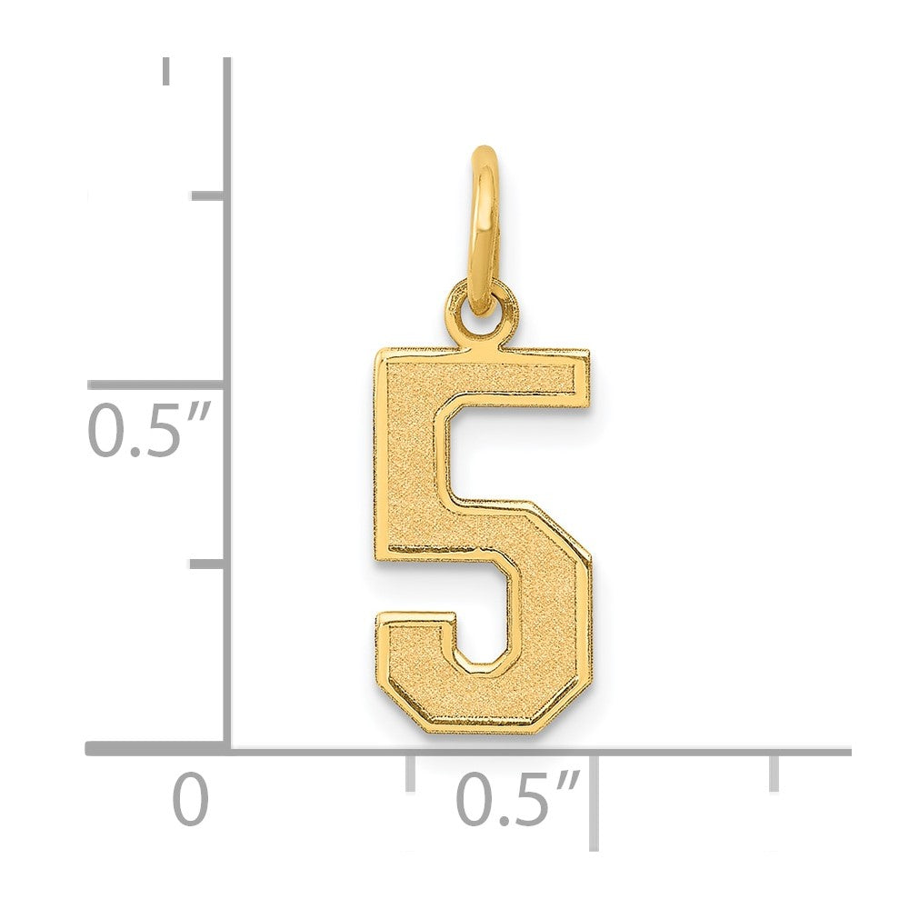Alternate view of the 14k Yellow Gold, Jersey Collection, Medium Number 5 Pendant by The Black Bow Jewelry Co.