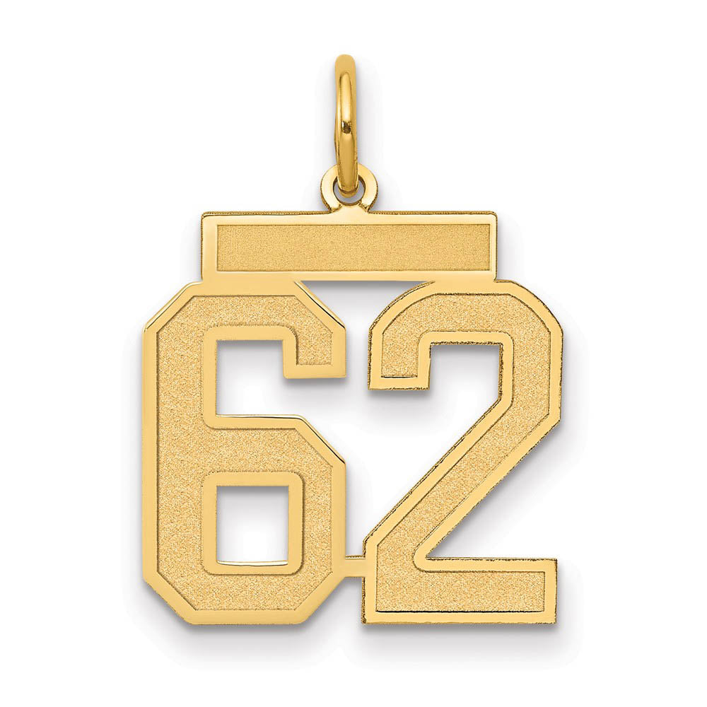 14k Yellow Gold, Jersey Collection, Medium Number 62 Pendant, Item P10402-62 by The Black Bow Jewelry Co.