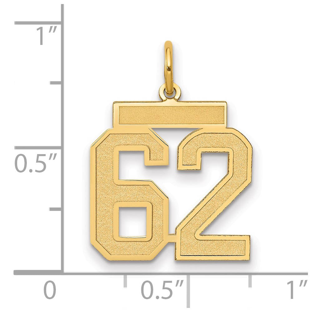 Alternate view of the 14k Yellow Gold, Jersey Collection, Medium Number 62 Pendant by The Black Bow Jewelry Co.