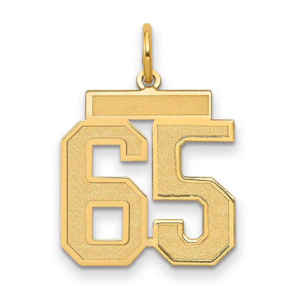 14k Yellow Gold, Jersey Collection, Medium Number 65 Pendant, Item P10402-65 by The Black Bow Jewelry Co.