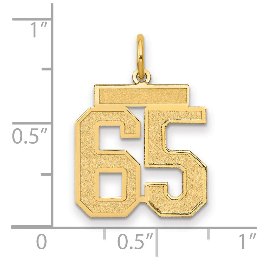 Alternate view of the 14k Yellow Gold, Jersey Collection, Medium Number 65 Pendant by The Black Bow Jewelry Co.