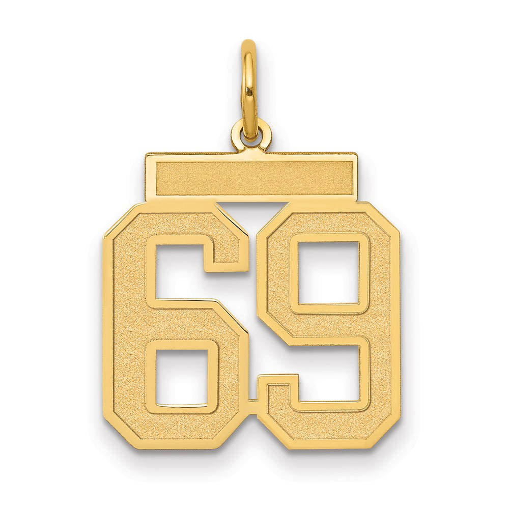 14k Yellow Gold, Jersey Collection, Medium Number 69 Pendant, Item P10402-69 by The Black Bow Jewelry Co.