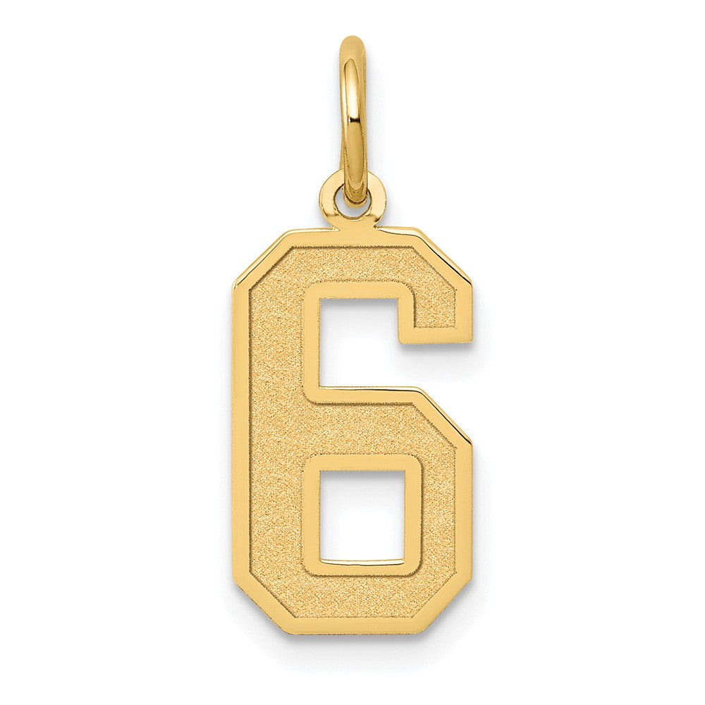 14k Yellow Gold, Jersey Collection, Medium Number 6 Pendant, Item P10402-6 by The Black Bow Jewelry Co.