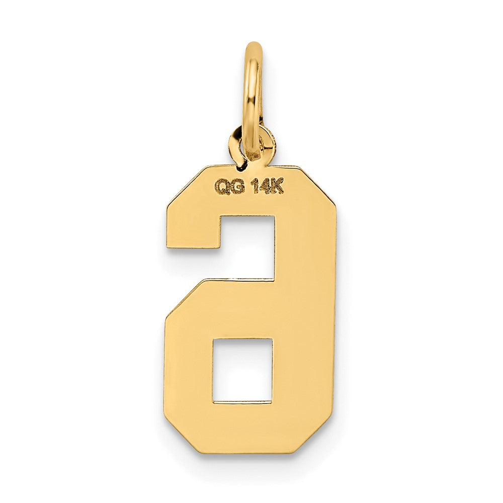 Alternate view of the 14k Yellow Gold, Jersey Collection, Medium Number 6 Pendant by The Black Bow Jewelry Co.