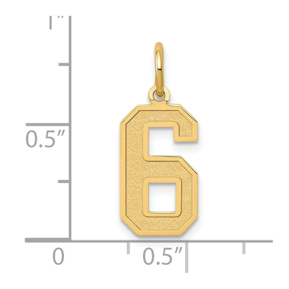 Alternate view of the 14k Yellow Gold, Jersey Collection, Medium Number 6 Pendant by The Black Bow Jewelry Co.