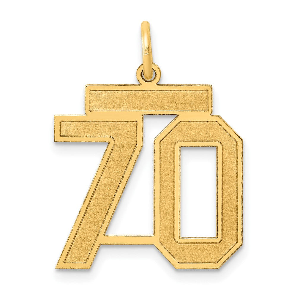 14k Yellow Gold, Jersey Collection, Medium Number 70 Pendant, Item P10402-70 by The Black Bow Jewelry Co.