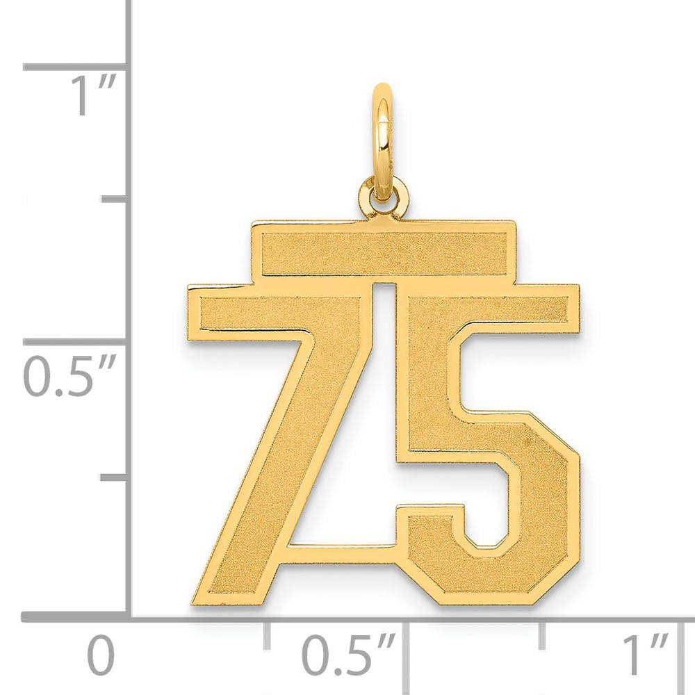 Alternate view of the 14k Yellow Gold, Jersey Collection, Medium Number 75 Pendant by The Black Bow Jewelry Co.