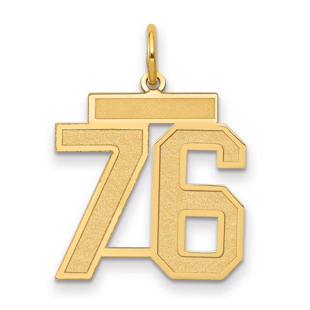 14k Yellow Gold, Jersey Collection, Medium Number 76 Pendant, Item P10402-76 by The Black Bow Jewelry Co.