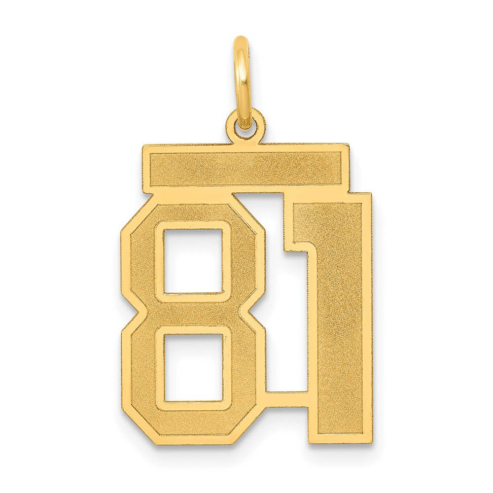 14k Yellow Gold, Jersey Collection, Medium Number 81 Pendant, Item P10402-81 by The Black Bow Jewelry Co.