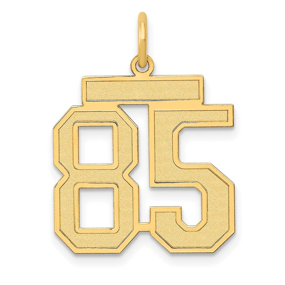 14k Yellow Gold, Jersey Collection, Medium Number 85 Pendant, Item P10402-85 by The Black Bow Jewelry Co.