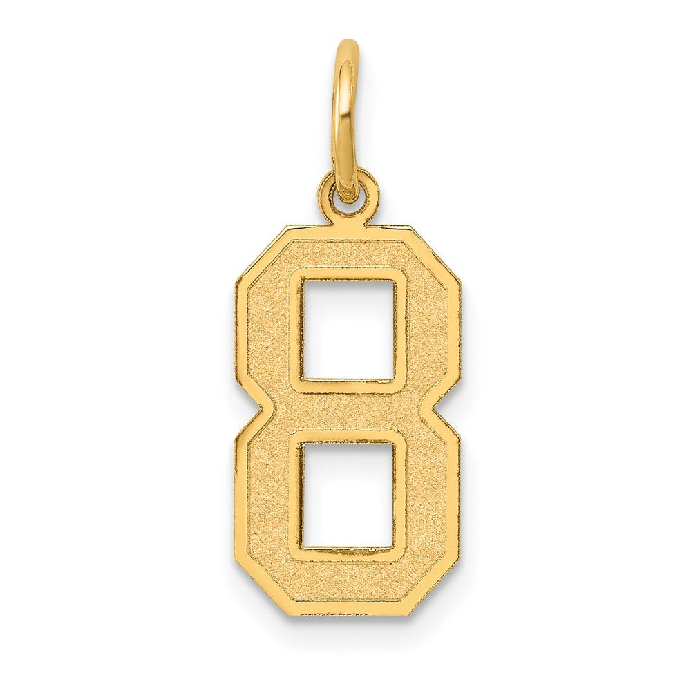 14k Yellow Gold, Jersey Collection, Medium Number 8 Pendant, Item P10402-8 by The Black Bow Jewelry Co.
