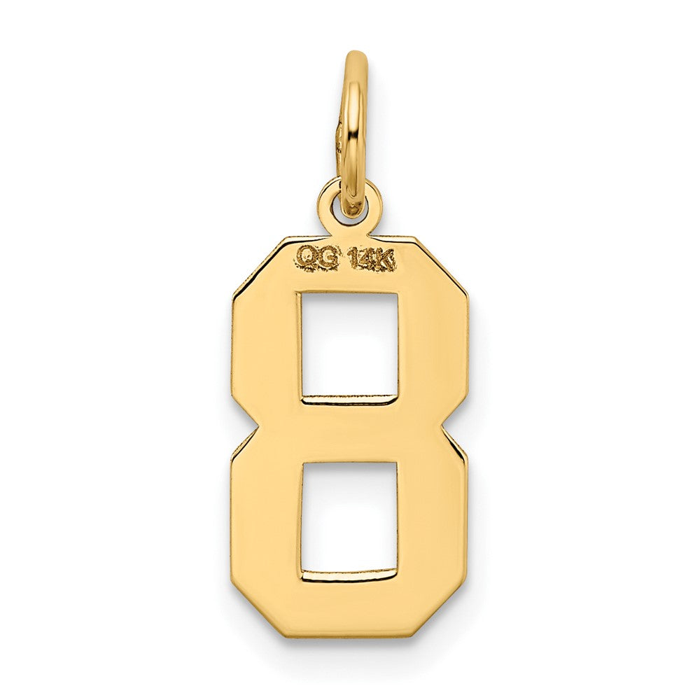 Alternate view of the 14k Yellow Gold, Jersey Collection, Medium Number 8 Pendant by The Black Bow Jewelry Co.