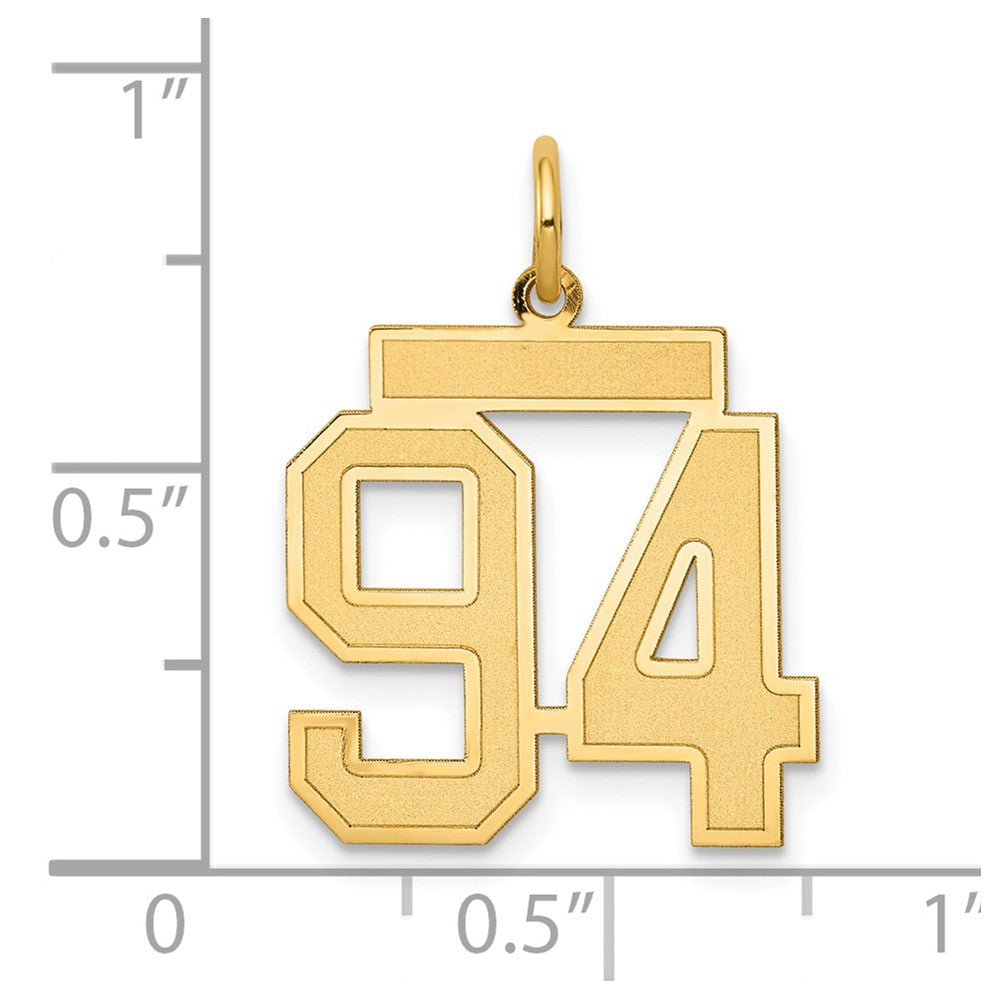 Alternate view of the 14k Yellow Gold, Jersey Collection, Medium Number 94 Pendant by The Black Bow Jewelry Co.