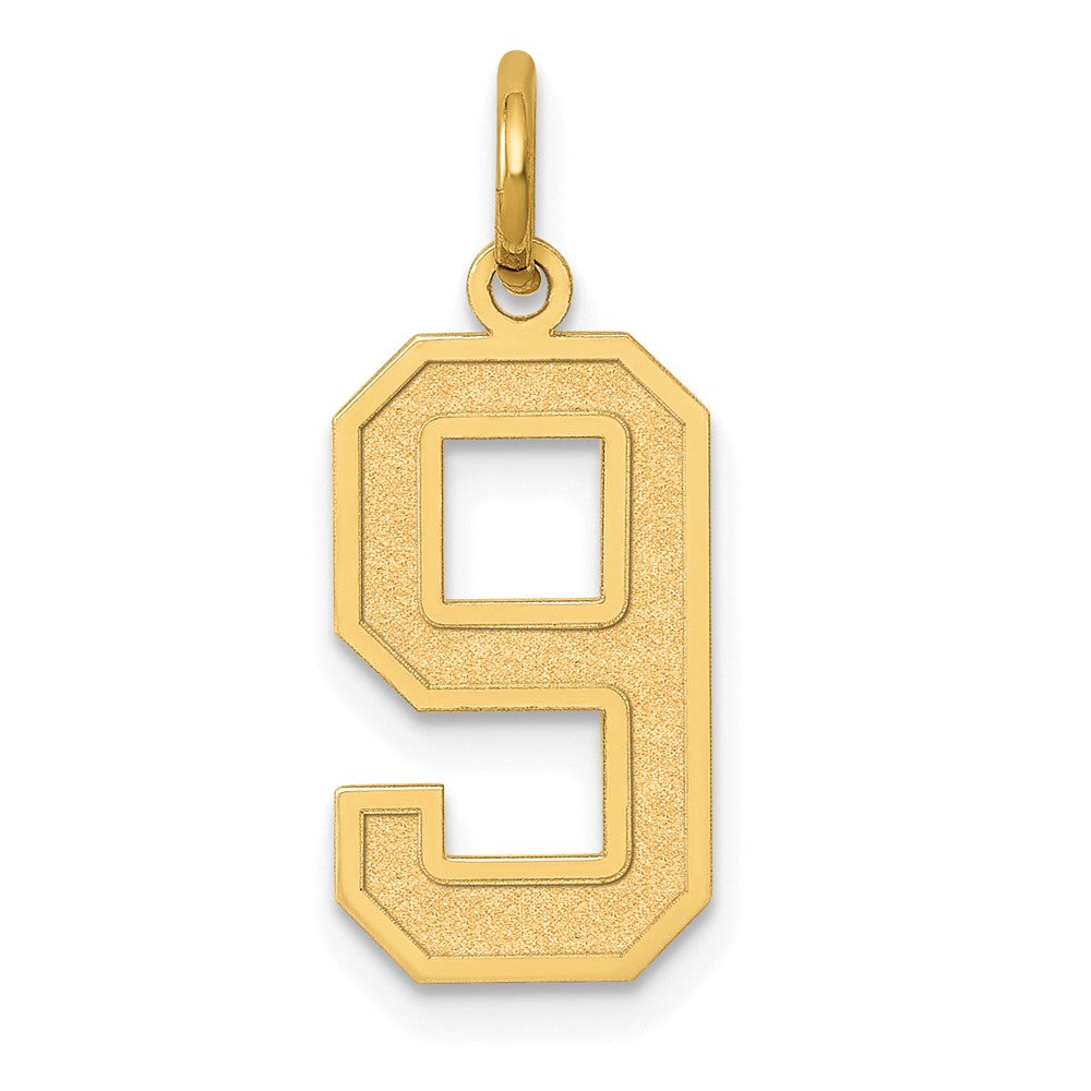 14k Yellow Gold, Jersey Collection, Medium Number 9 Pendant, Item P10402-9 by The Black Bow Jewelry Co.