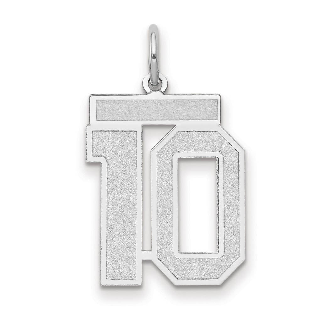 14k White Gold, Jersey Collection, Medium Number 10 Pendant, Item P10403-10 by The Black Bow Jewelry Co.