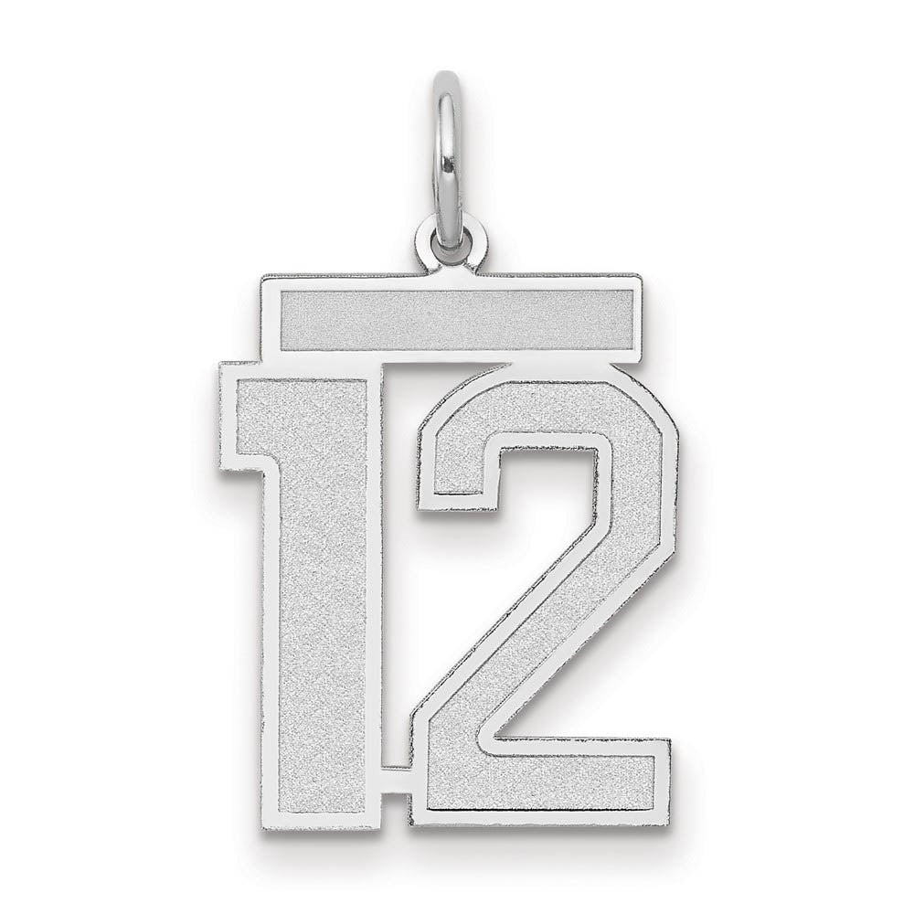 14k White Gold, Jersey Collection, Medium Number 12 Pendant, Item P10403-12 by The Black Bow Jewelry Co.