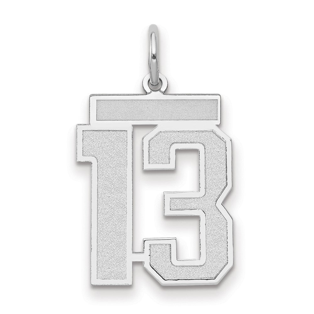 14k White Gold, Jersey Collection, Medium Number 13 Pendant, Item P10403-13 by The Black Bow Jewelry Co.
