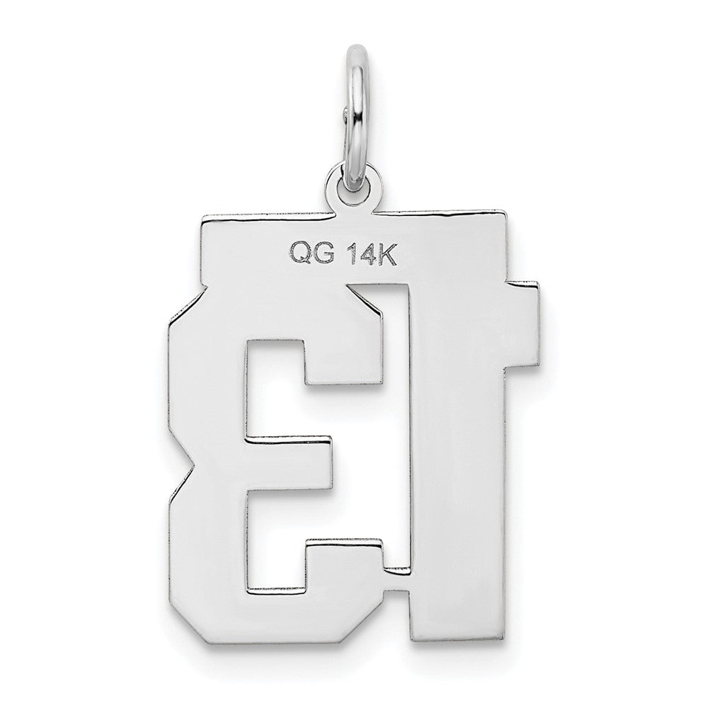 Alternate view of the 14k White Gold, Jersey Collection, Medium Number 13 Pendant by The Black Bow Jewelry Co.