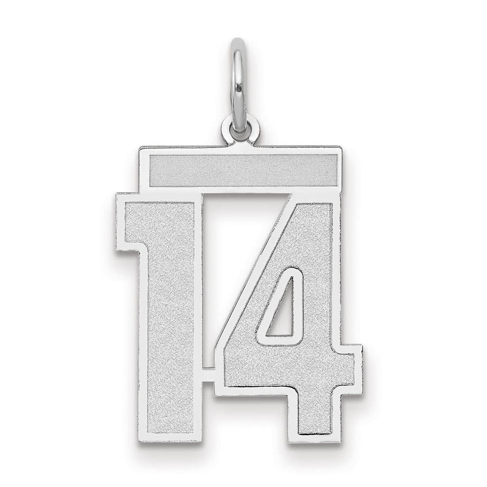 14k White Gold, Jersey Collection, Medium Number 14 Pendant, Item P10403-14 by The Black Bow Jewelry Co.