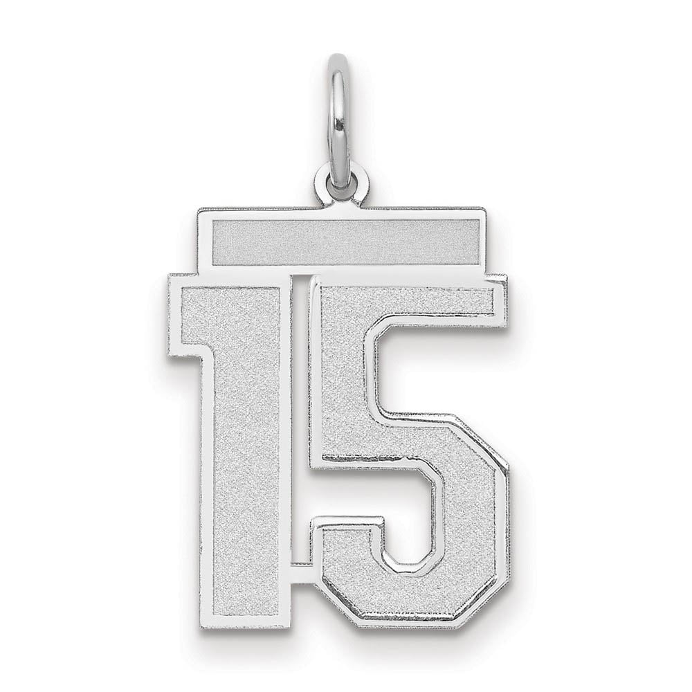14k White Gold, Jersey Collection, Medium Number 15 Pendant, Item P10403-15 by The Black Bow Jewelry Co.