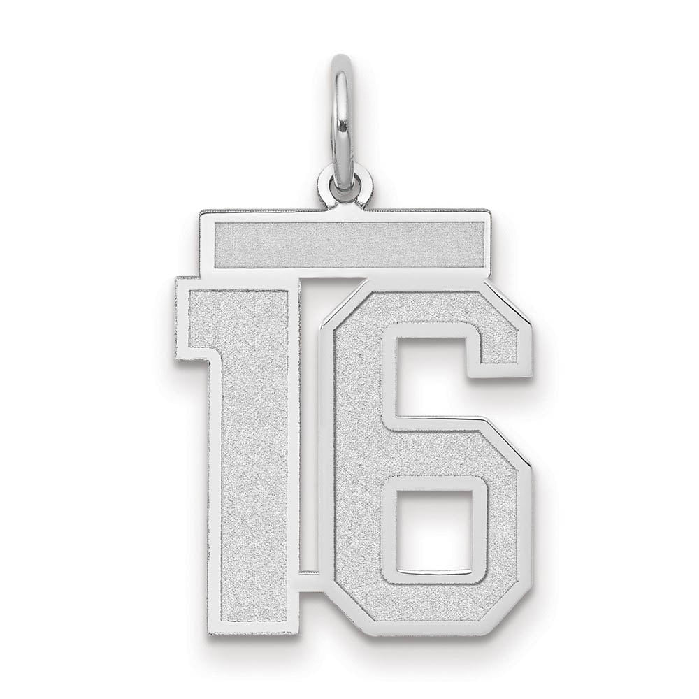14k White Gold, Jersey Collection, Medium Number 16 Pendant, Item P10403-16 by The Black Bow Jewelry Co.