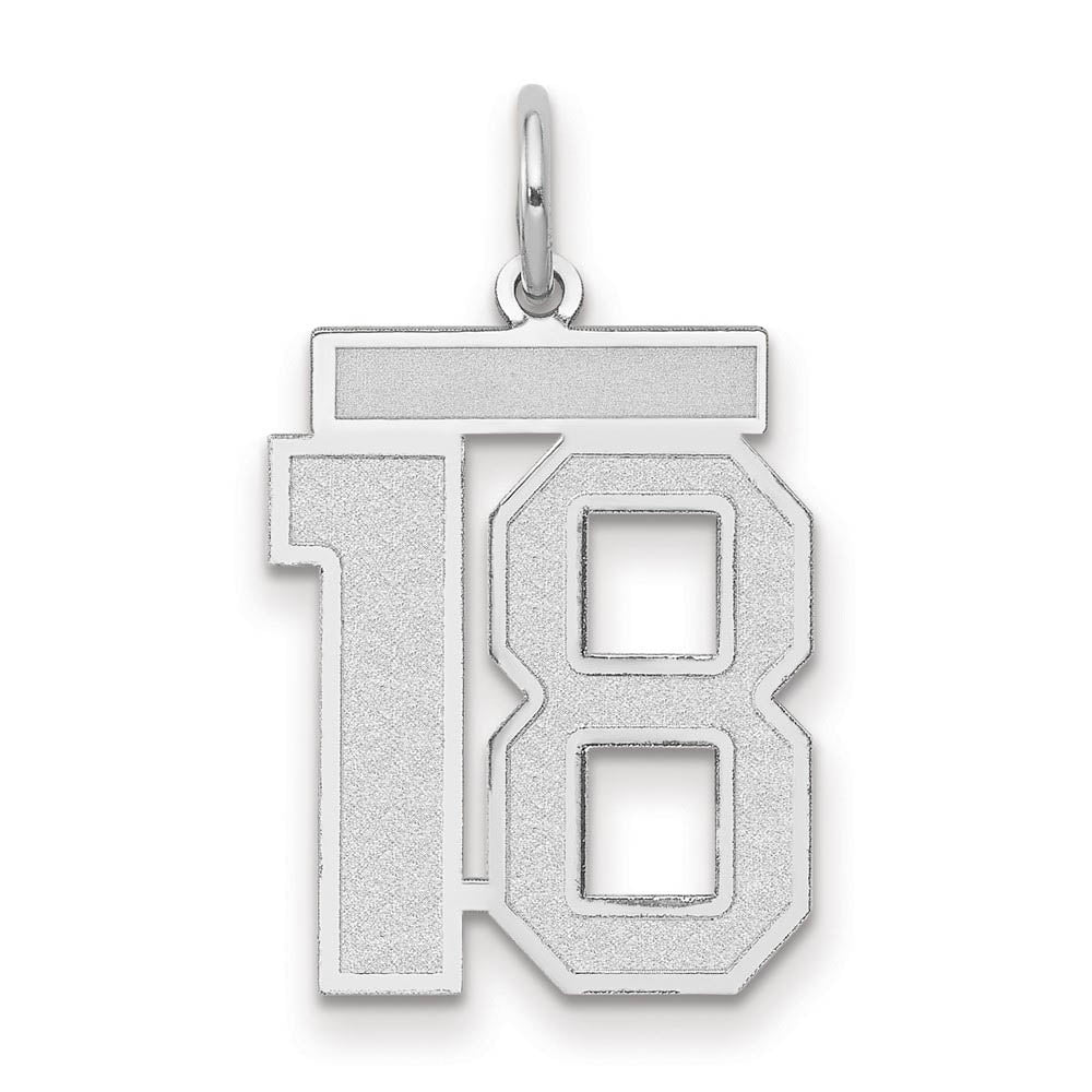 14k White Gold, Jersey Collection, Medium Number 18 Pendant, Item P10403-18 by The Black Bow Jewelry Co.