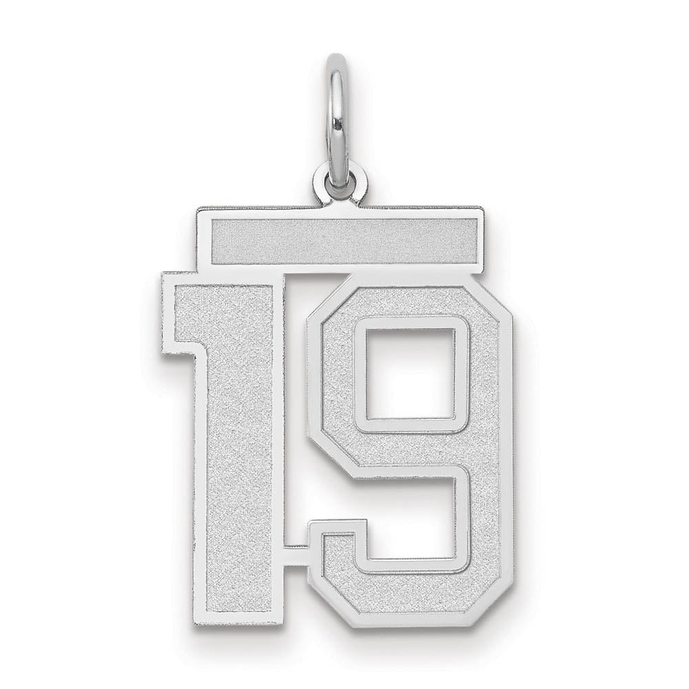 14k White Gold, Jersey Collection, Medium Number 19 Pendant, Item P10403-19 by The Black Bow Jewelry Co.