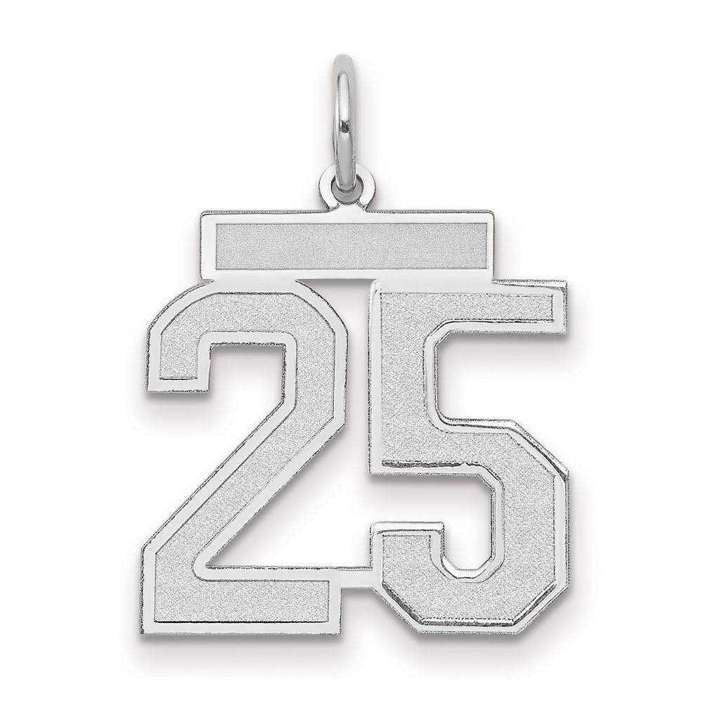 14k White Gold, Jersey Collection, Medium Number 25 Pendant, Item P10403-25 by The Black Bow Jewelry Co.