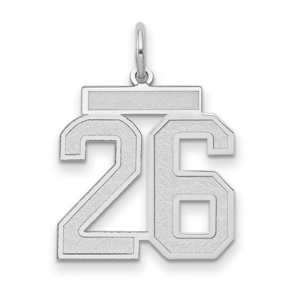 14k White Gold, Jersey Collection, Medium Number 26 Pendant, Item P10403-26 by The Black Bow Jewelry Co.