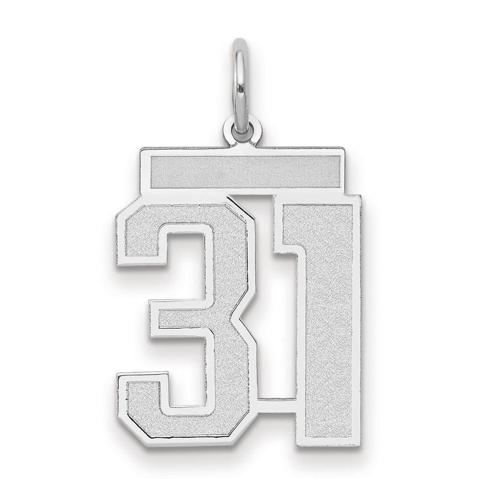14k White Gold, Jersey Collection, Medium Number 31 Pendant, Item P10403-31 by The Black Bow Jewelry Co.