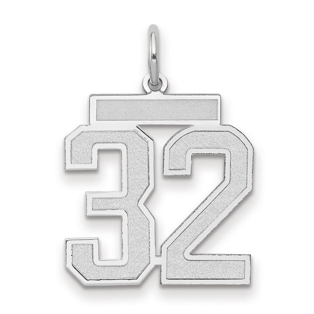 14k White Gold, Jersey Collection, Medium Number 32 Pendant, Item P10403-32 by The Black Bow Jewelry Co.