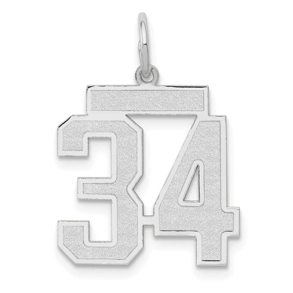 14k White Gold, Jersey Collection, Medium Number 34 Pendant, Item P10403-34 by The Black Bow Jewelry Co.