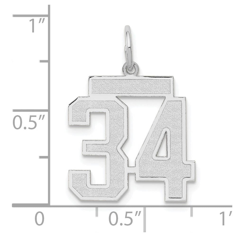 Alternate view of the 14k White Gold, Jersey Collection, Medium Number 34 Pendant by The Black Bow Jewelry Co.