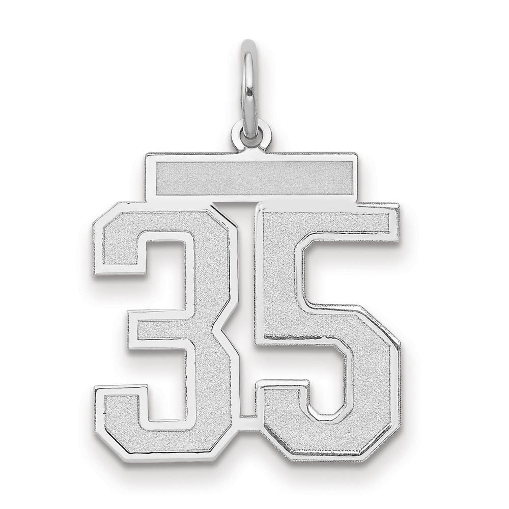 14k White Gold, Jersey Collection, Medium Number 35 Pendant, Item P10403-35 by The Black Bow Jewelry Co.