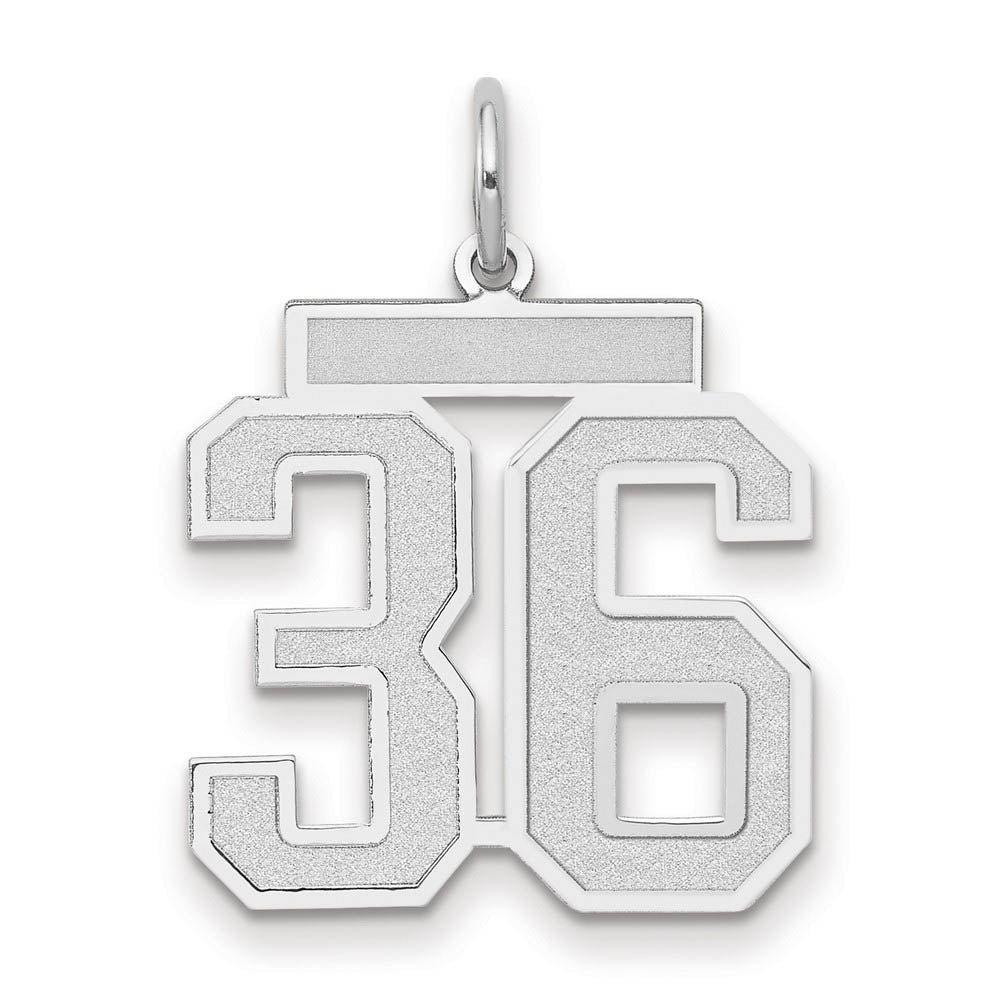 14k White Gold, Jersey Collection, Medium Number 36 Pendant, Item P10403-36 by The Black Bow Jewelry Co.