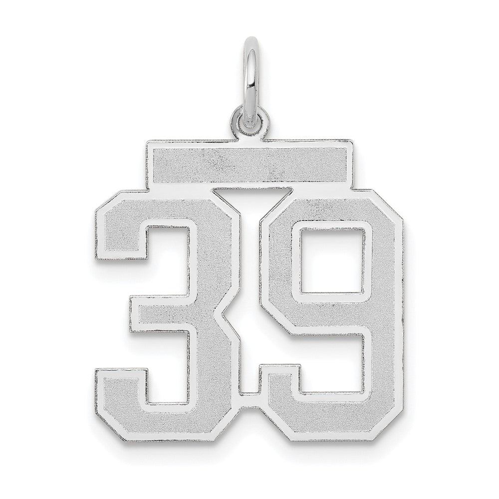 14k White Gold, Jersey Collection, Medium Number 39 Pendant, Item P10403-39 by The Black Bow Jewelry Co.