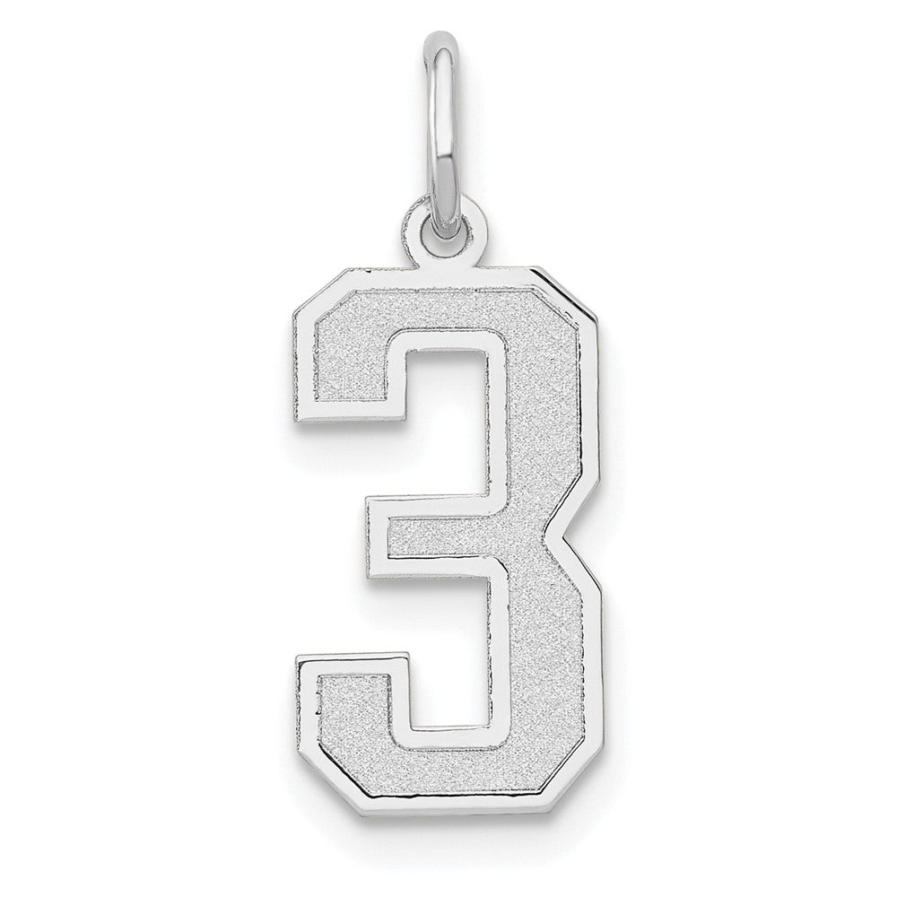 14k White Gold, Jersey Collection, Medium Number 3 Pendant, Item P10403-3 by The Black Bow Jewelry Co.