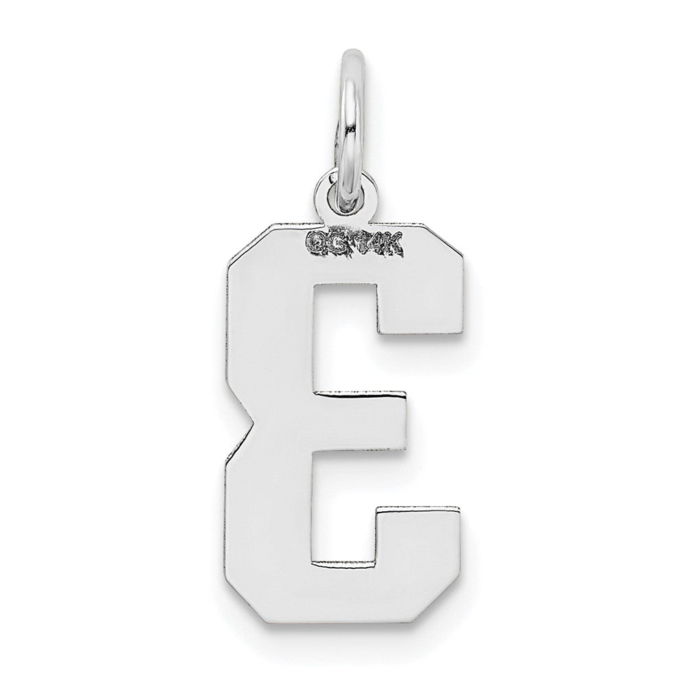 Alternate view of the 14k White Gold, Jersey Collection, Medium Number 3 Pendant by The Black Bow Jewelry Co.